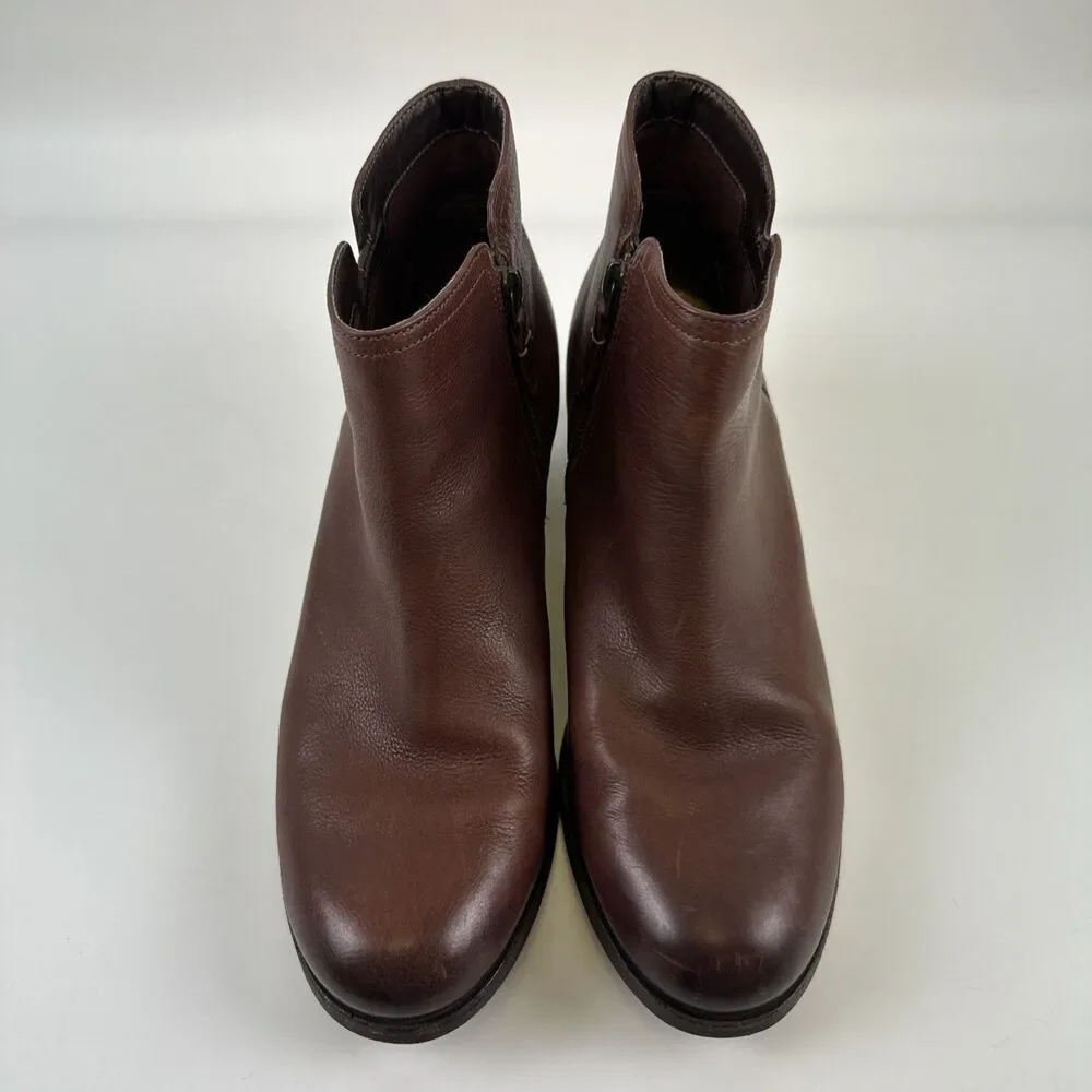Clarks Artisan Maypearl Ramie Ankle Boot Brown Leather Zip Block Heel‎ Womens 10